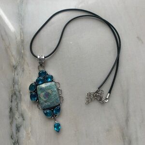 1841 Ruby in Zoisite Faux Stone Blue and Silver Pendant Necklace
